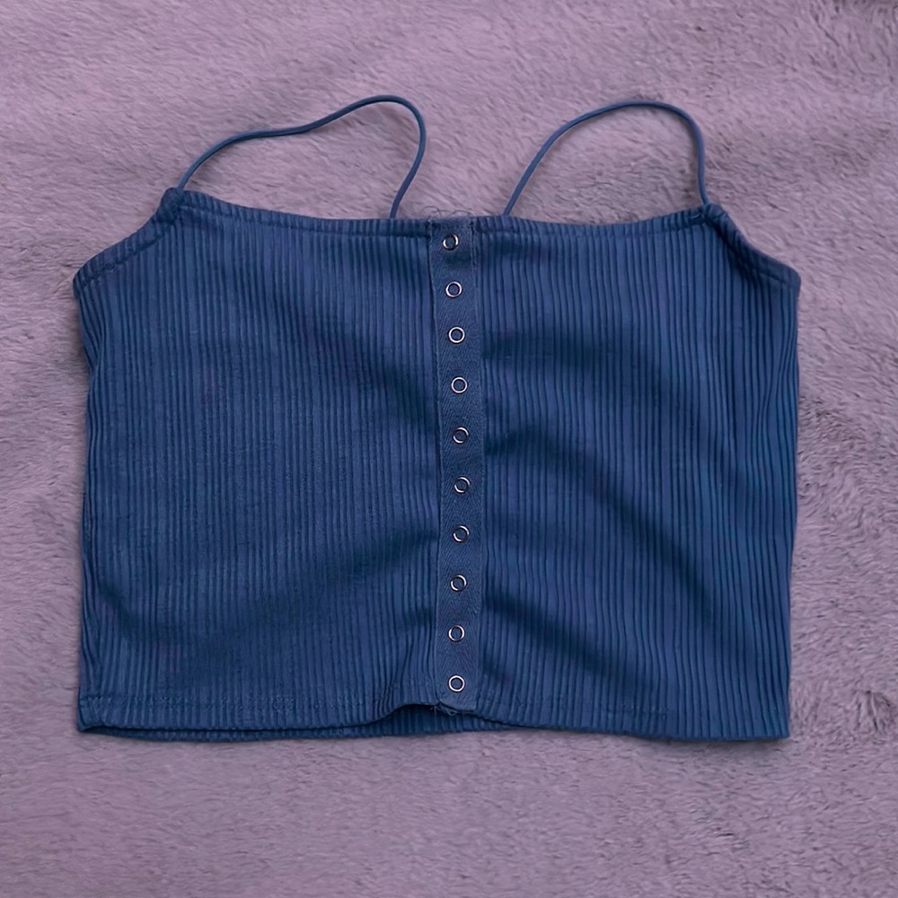Blue button up tank top